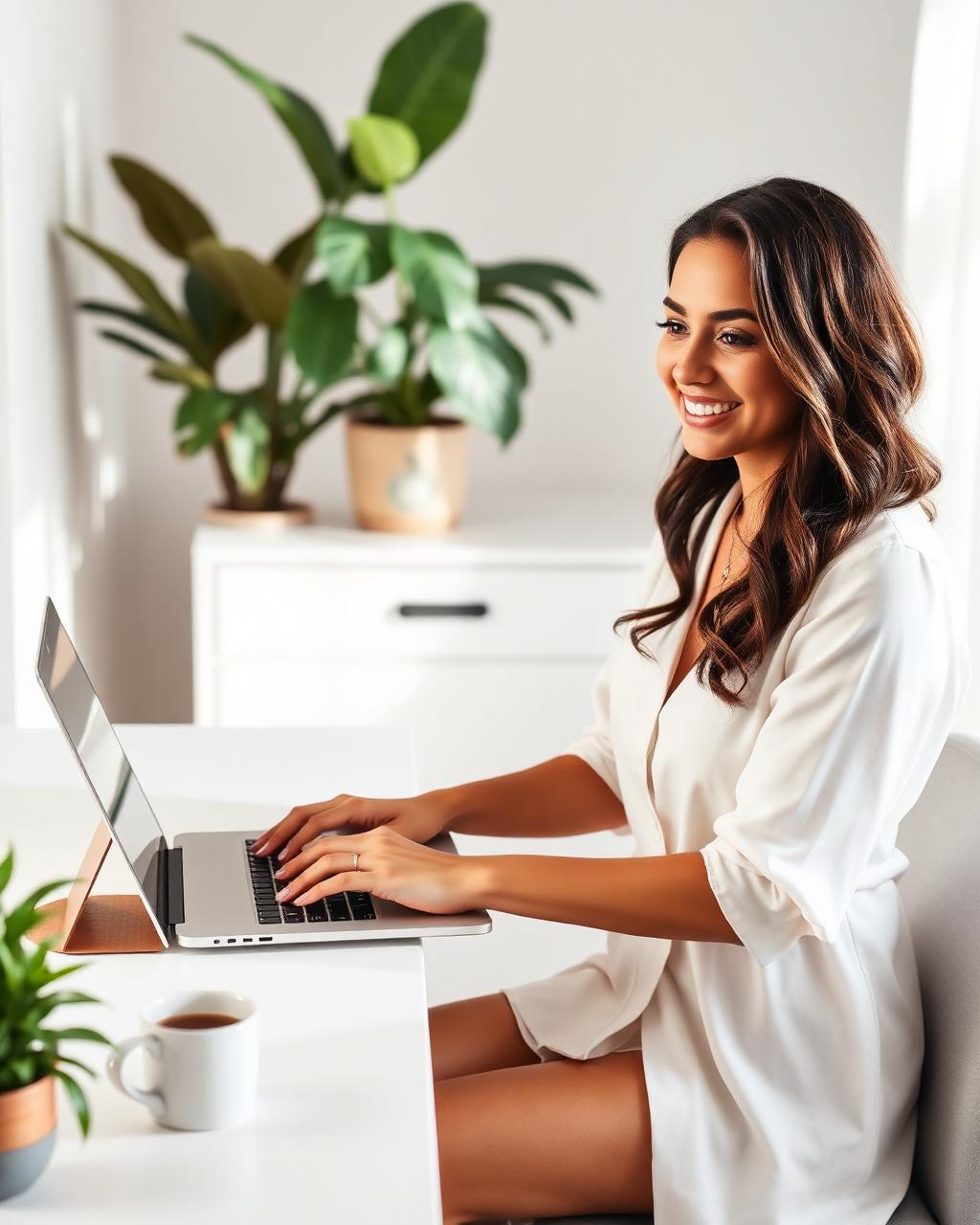 Mujer trabajando desde casa como asistente virtual